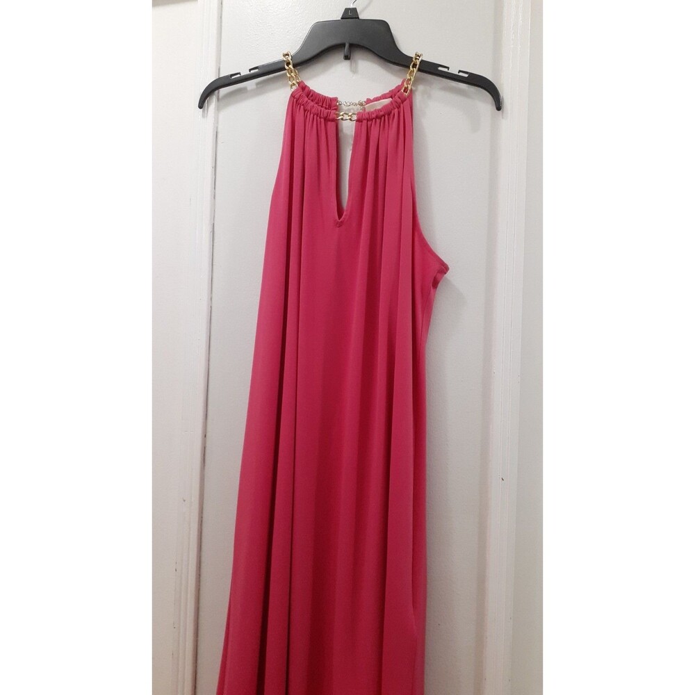 Michael Kors Hot Pink Dress SZ Lrg Halter with Gold Chain Neckline Chic Elegant - Picture 6 of 11